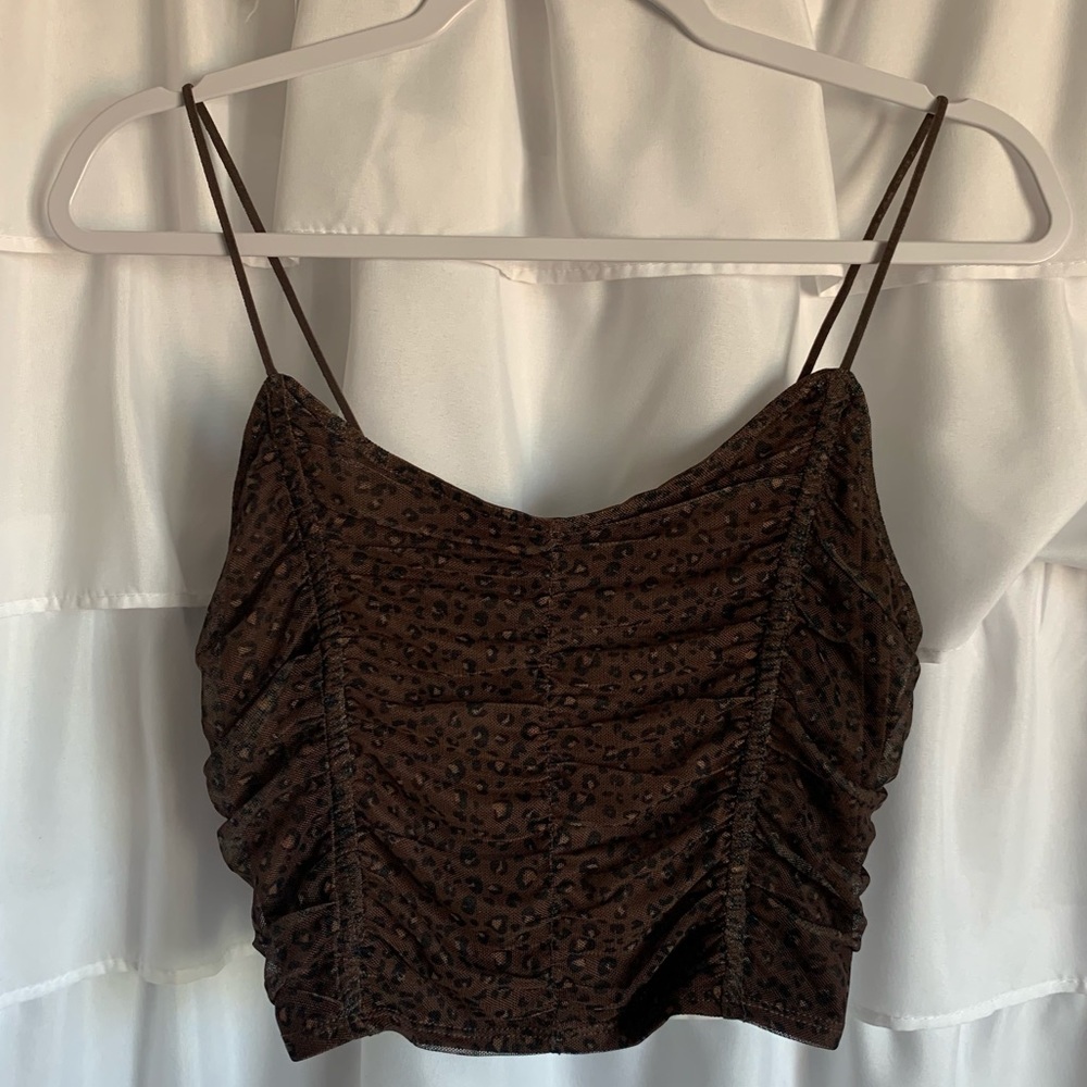 RUCHED CHEETAH PRINT CROP TANK TOP